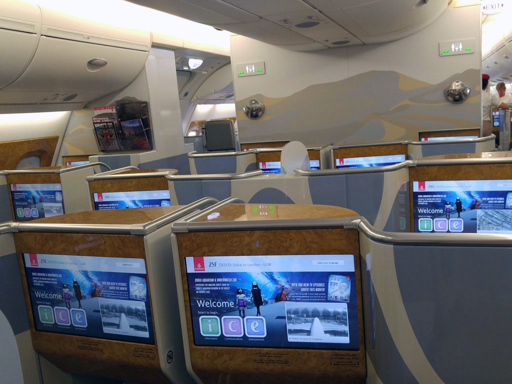 Emirates A380 business class cabin configuration