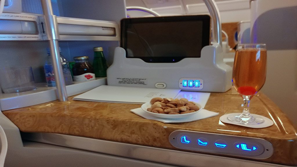 EMirates business class cabin a380 kula lumpur to paris