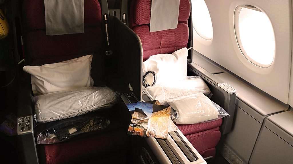 Qantas A380 business class cabin flight review Melbourne to Singapore Only1invillage