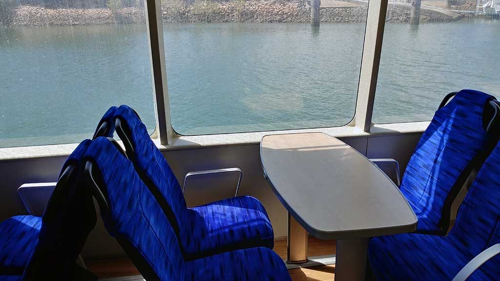 Groups can sit together and socialise in air conditioned comfort on the Magnetic Island ferry