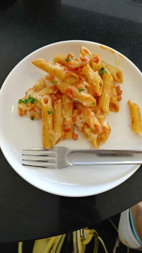 Qantas Club Cairns domestic terminal pasta