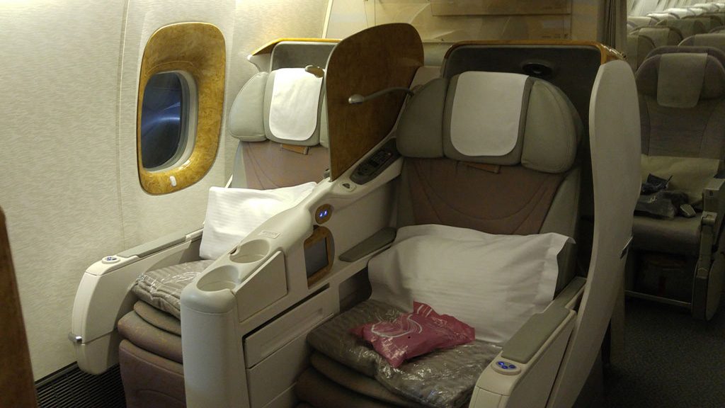 Qantas A380 refurbished business class flight Singapore to London 5